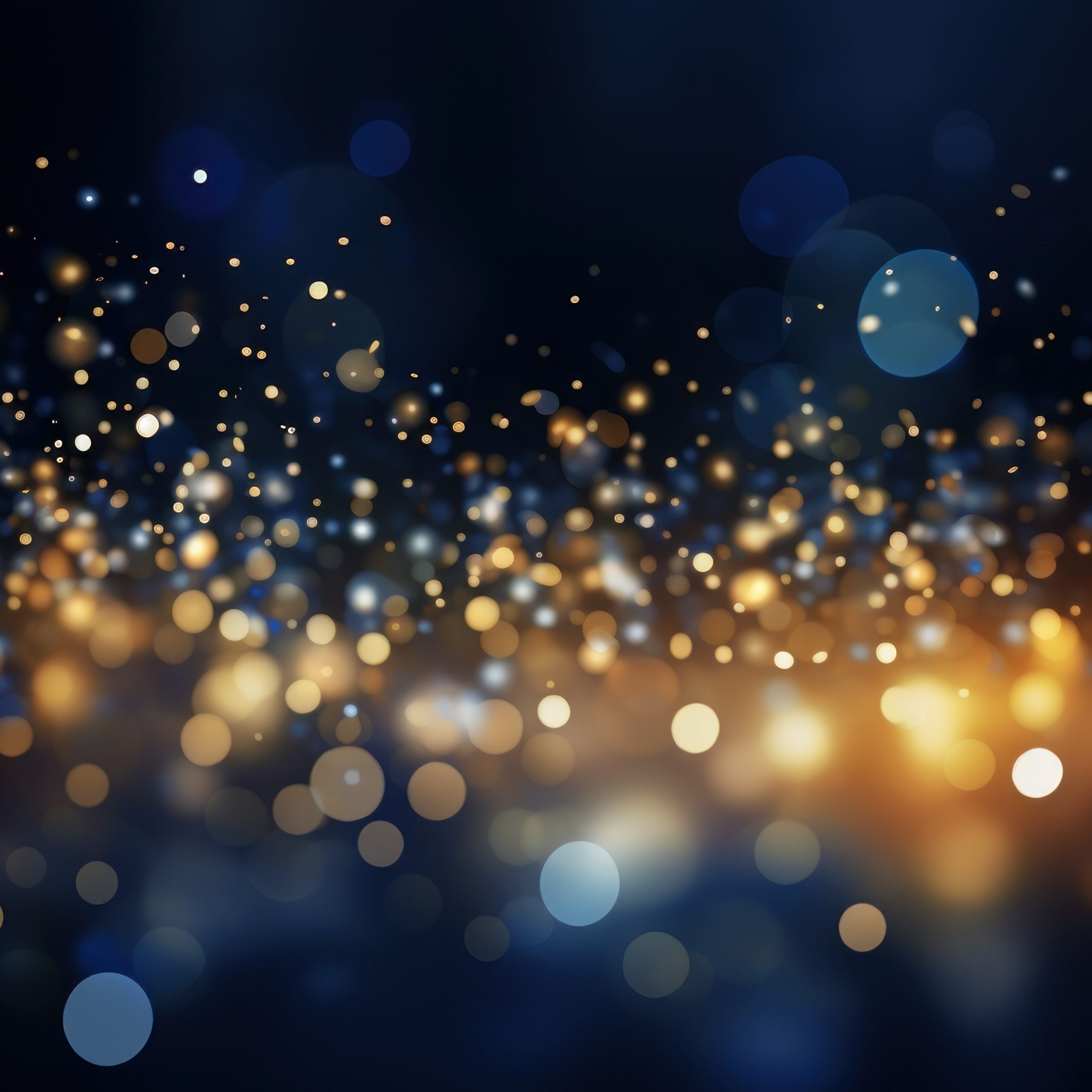 Golden Bokeh Glitter Over Deep Blue Ethereal Space